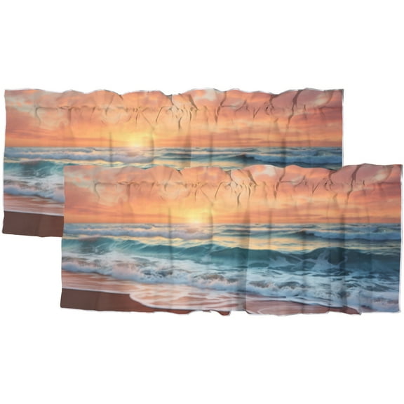 Ocean Beach Curtain Valances Coastal Sunset Tropical Seaside Summer Nautical Window Treatment Valance Curtains for Bathroom 54 by 18 in, 2 Panel