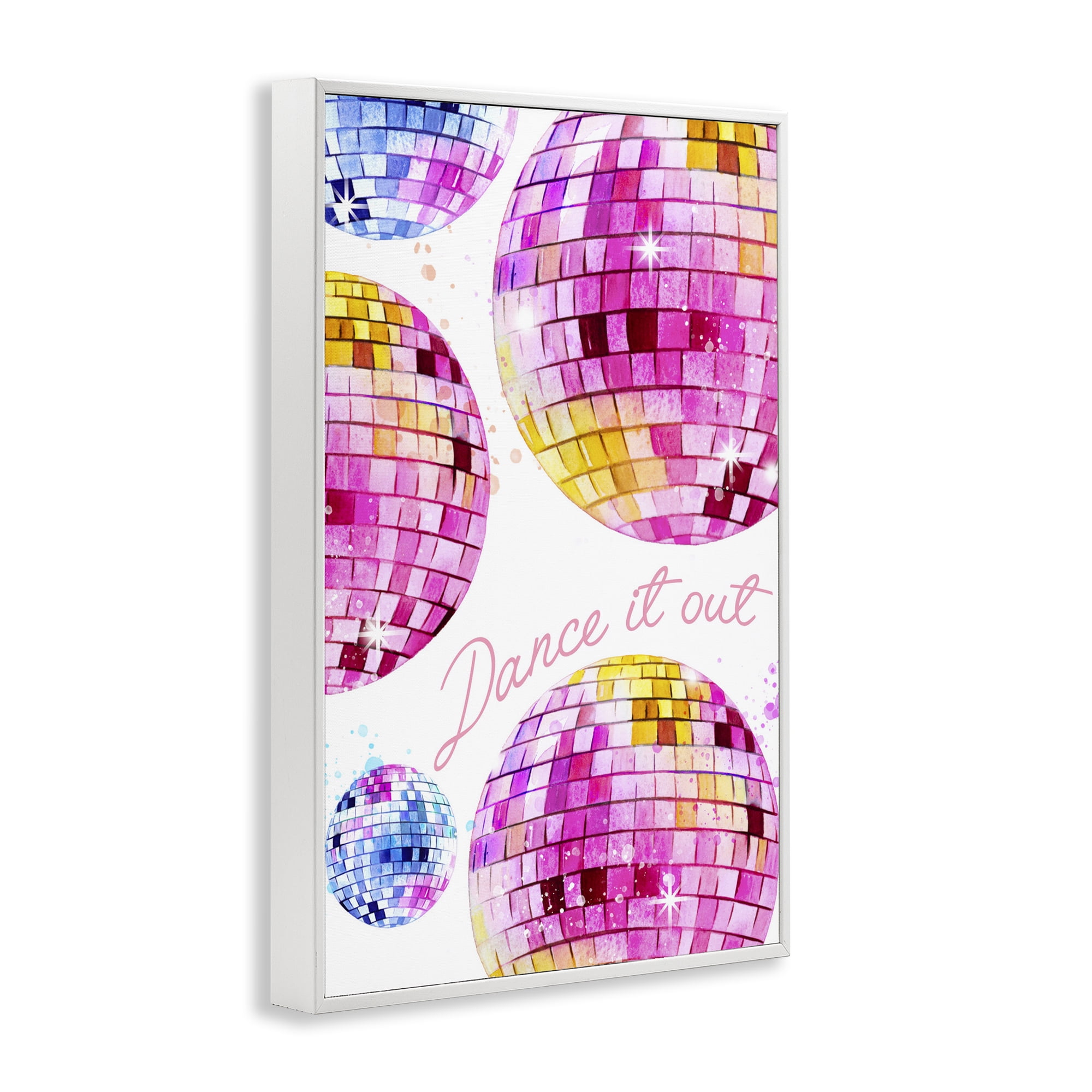Stupell Industries Dance It Out Disco Balls Typography Painting White Framed Art Print Wall Art, 12 x 18