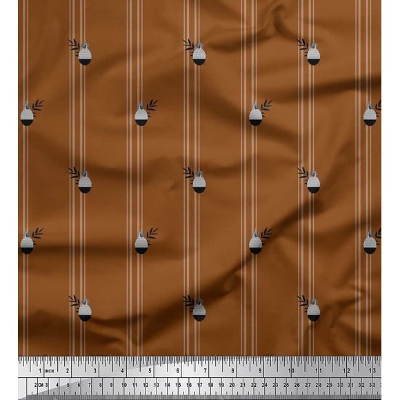 Soimoi Japan Crepe Satin Fabric Geometric Pine & Stripe Printed Fabric 1 Yard 42 Inch Wide