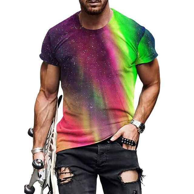 Avamo Men T Shirts Short Sleeve T-shirt 3D Digital Print Summer Tops Regular Tee Work Pullover Style H S