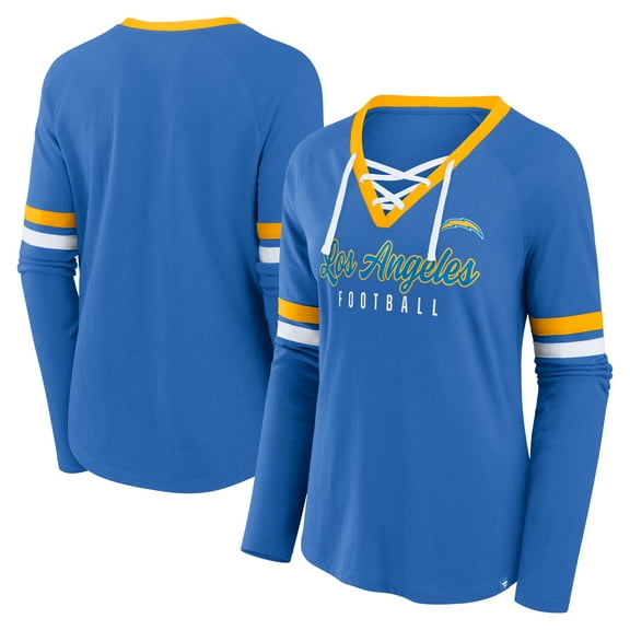 Women's Fanatics Powder Blue Los Angeles Chargers Won and Done Lace-Up Long Sleeve Fashion Top