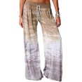 thumbnail image 1 of Pantalones Sueltos Pierna Ancha Cintura Alta Degradado Cordón Cinturón Ajustable Impresión Pantalones Casuales Caqui L, 1 of 5