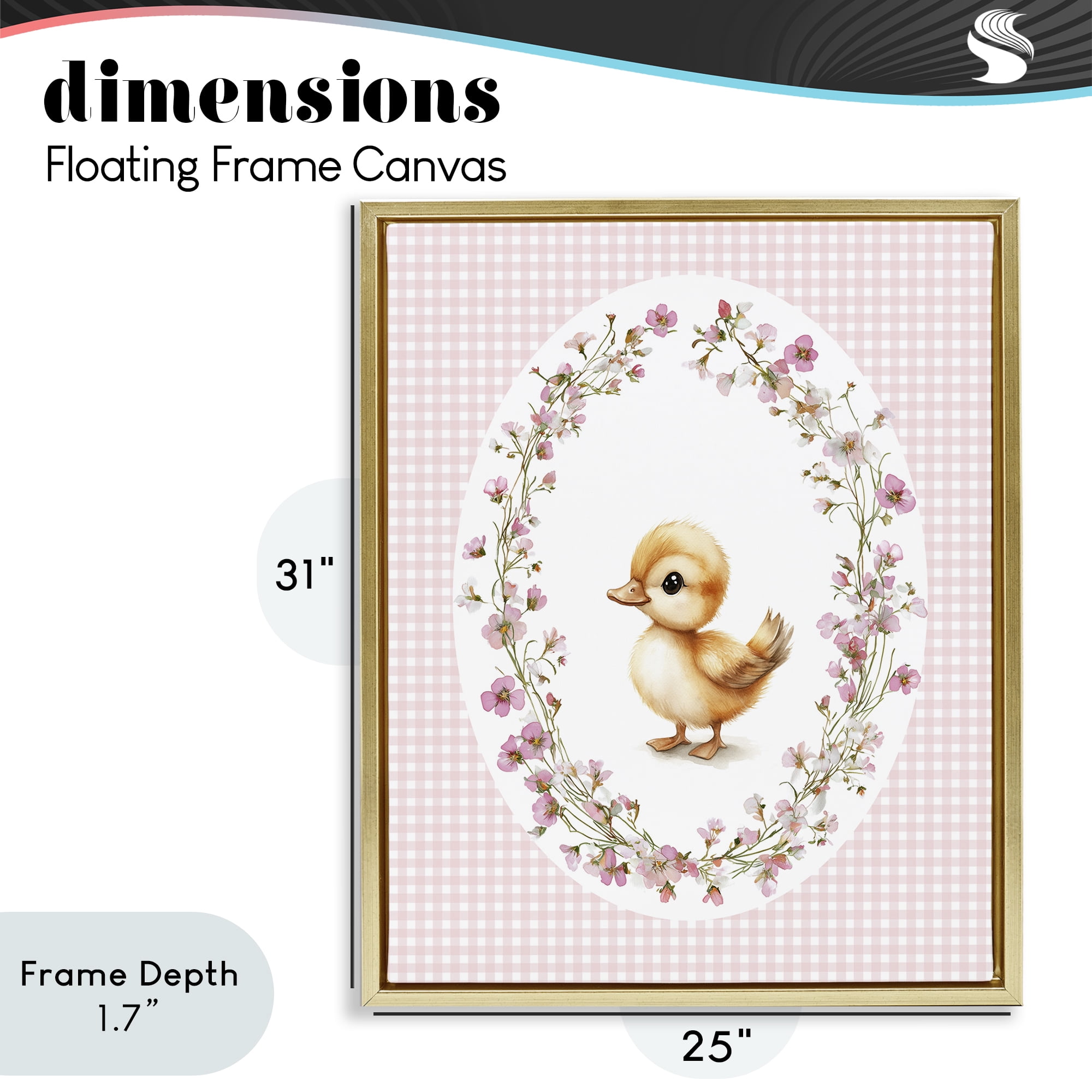 Stupell Industries Spring Gingham Duckling Gold Framed Floater Canvas Wall Art, design by Christine Simpson Art