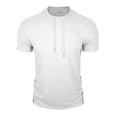 thumbnail image 6 of Men Ribbed Short Sleeve T Shirt with Drawstring Collar and Contrast Shoulder Patch Slim Fit Pullover Top for Casual Wear White S, 6 of 6