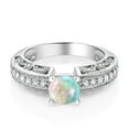 thumbnail image 2 of Gem Stone King 925 Sterling Silver White Simulated Opal Engagement Filigree Ring for Women (0.89 Cttw, Round Cabochon 6MM, Gemstone October Birthstone, Size 5), 2 of 4