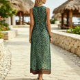 thumbnail image 2 of Morttic Women's Leopard Print Sleeveless V-Neck Maxi Dress – Boho Flowy Beach Long Dress, Summer Resort & Vacation Wear Green，S, 2 of 3