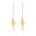 thumbnail image 3 of 14K Solid Yellow Gold Box Chain Link Holy Cross Threader Christian Religious Drop Dangle Earrings, 3 of 10