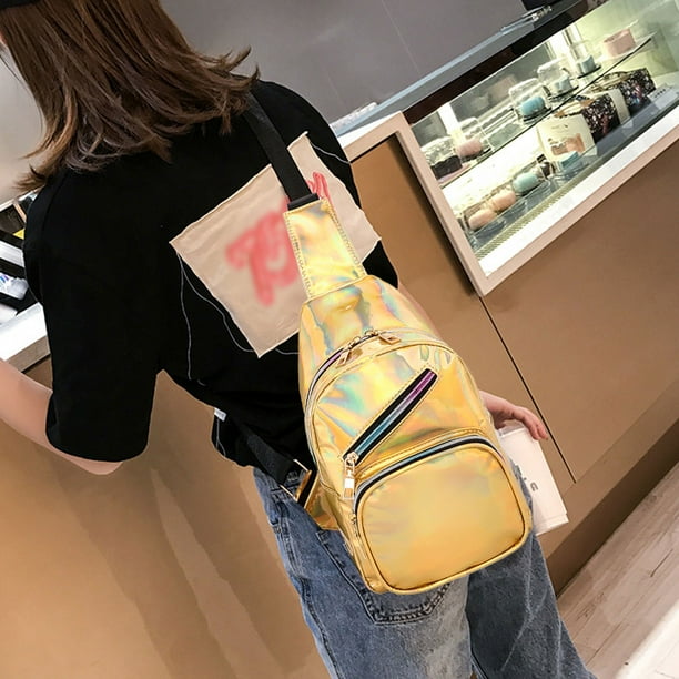Mochila de cuero tipo sling para mujer - Pequeña bolsa de pecho con múltiples bolsillos para senderismo, viajes y uso diario