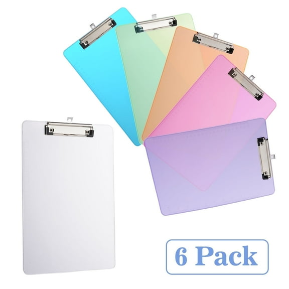 BrilhoGlee 6Pack Plastic Office Clipboards, Assorted Clear Colored Clip Boards, Low Profile Clip Board 12.5 x 9 Inch Standard Letter Size for Classroom and Office Use