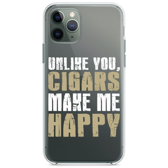 DistinctInk Clear Shockproof Hybrid Case for iPhone 13 Pro MAX (6.7" Screen) - TPU Bumper Acrylic Back Tempered Glass Screen Protector - Unlike You, Cigars Make Me Happy