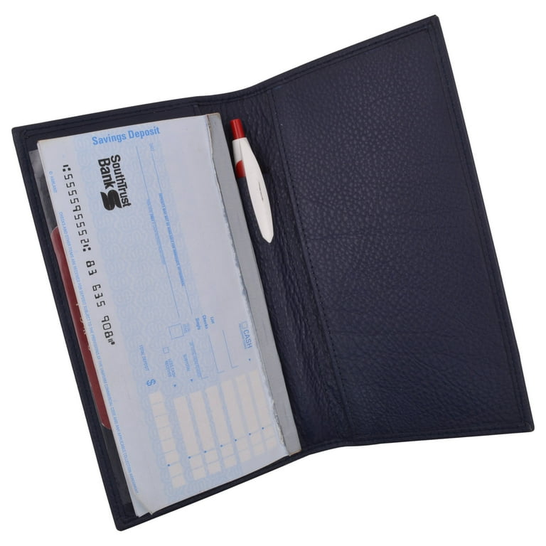 Vtg Gucci Bifold Long Envelope Wallet Dark Navy Blue Checkbook Cover