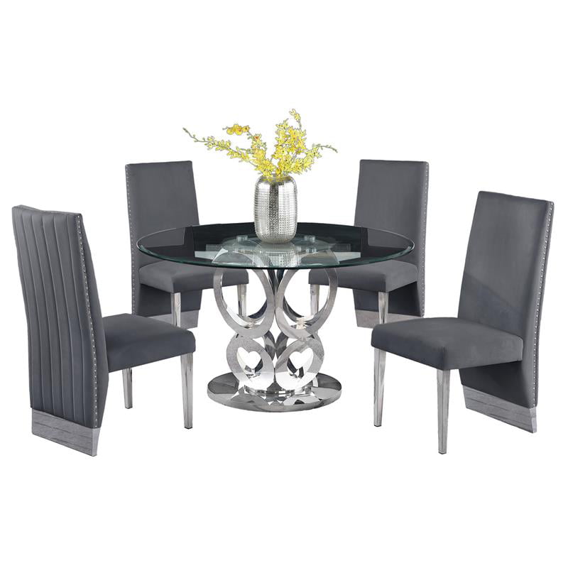 Silver Stainless Steel 5 Piece Dining, How To Measure A Round Glass Table Top