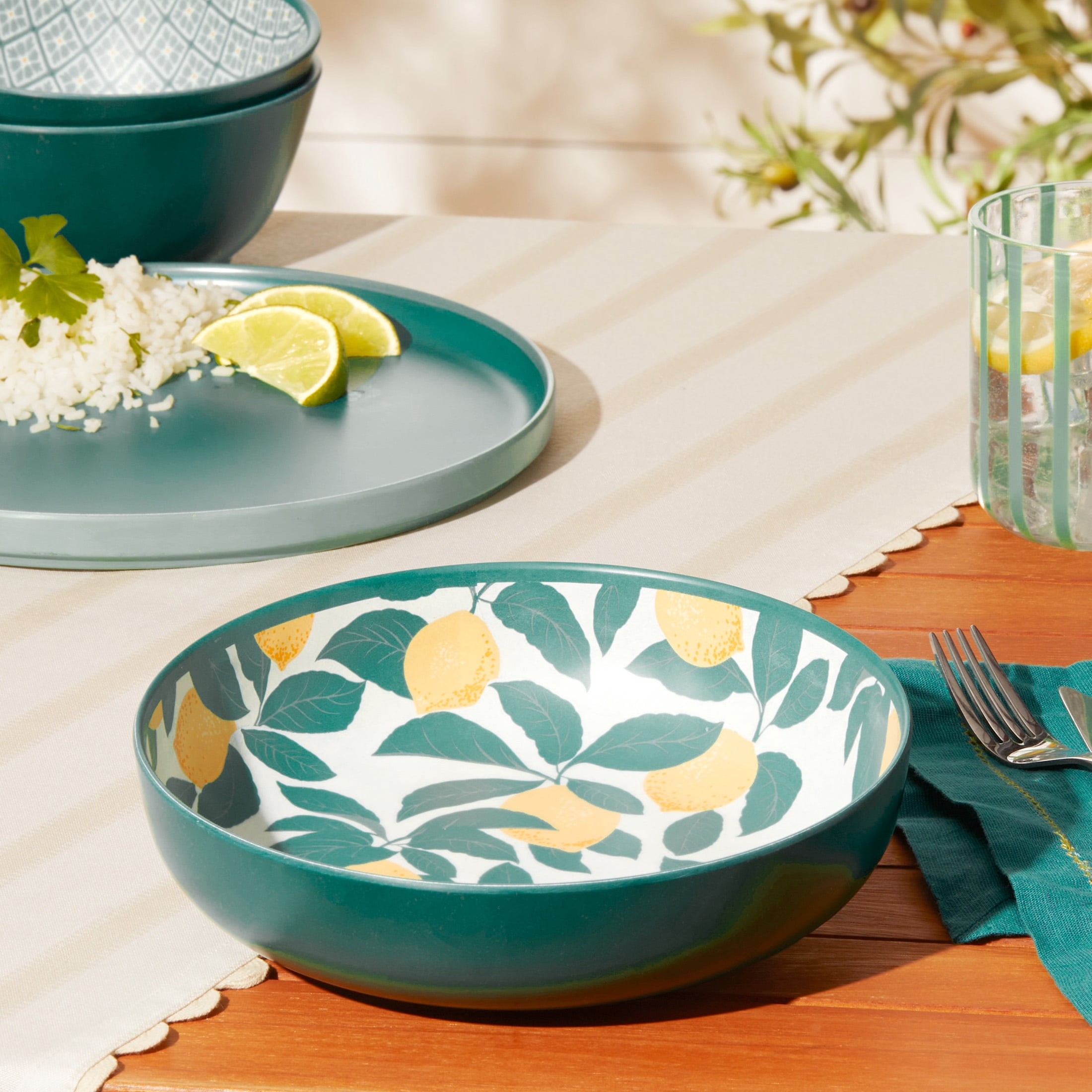 Mainstays by Becky G. & Alejandra Bamboo Melamine Dinner Bowl, Lemon & Green