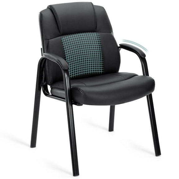 JONPONY Black PU Leather Guest Chair with Padded Arms, Lumbar Support, No Wheels, Executive Office Desk Chair for Reception, Conference & Waiting Rooms, Single