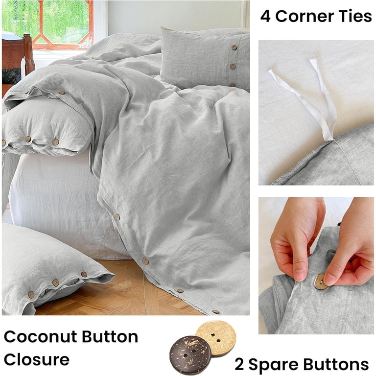 Simple&Opulence 100% Linen Duvet Cover Set – Queen, 3pc, Stone Washed, OEKO-TEX Certified, Button Closure