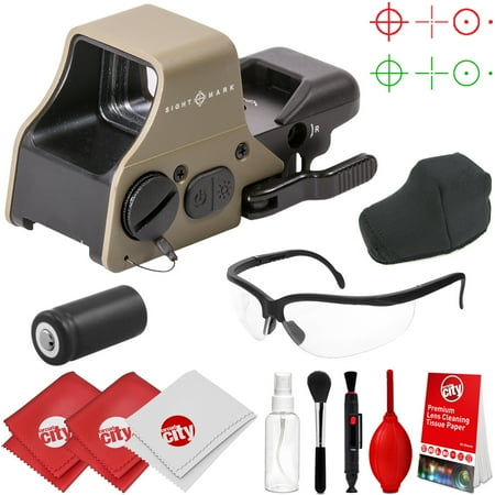 Earth Dots - Sightmark Ultra Shot Plus Reflex Dark Earth Red/Green Dot Sight w/ Clear Ballistic Glasses and Cleaning Kit (SM26008DE)