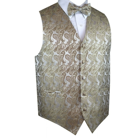 "BEST TUXEDO" Men's Formal, Wedding, Prom, Homecoming, Tuxedo Vest, Bow-tie - Latte Paisley