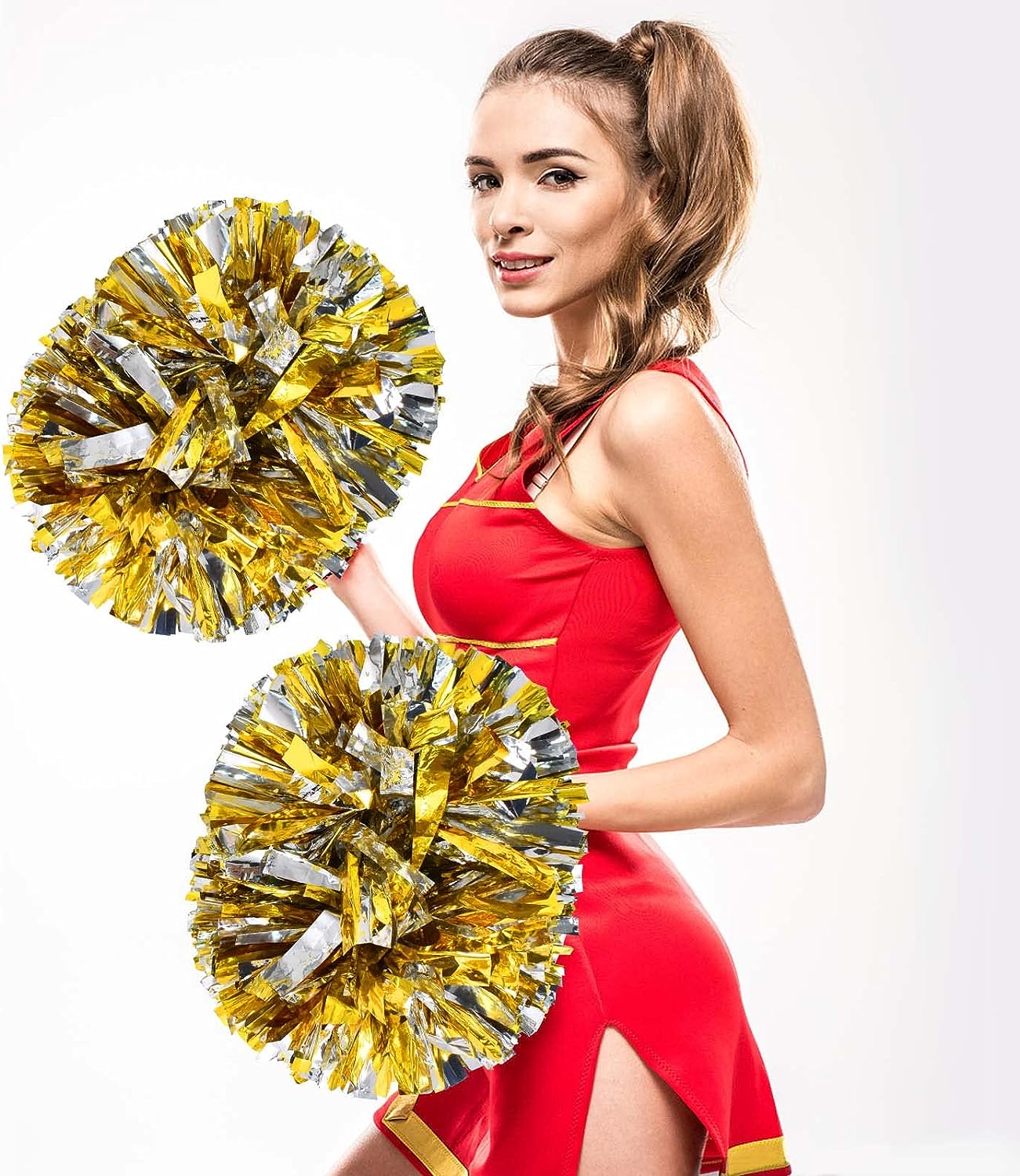 LINLIN Pom Poms Cheerleader 2 Pieces Metallic Cheerleading Pompons Flower Ball, Aerobics Cheerleading Pom Poms, for Sports Dance Cheerleading Pompons Plastic