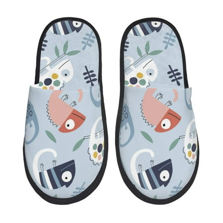 

Adobk Cute Chameleons On Blue Print Slippers Indoor Outdoor Retro Slippers House Soft Fluffy Slides Cushion Furry Slippers-Large