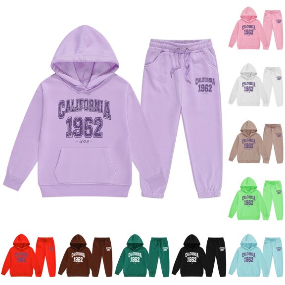 XINXIAOO Girls Boys 2 Piece Outfits Set Hooded Sweatshirt and Joggers Sweatpants Casual Girls Boys Suits Size 7-8 Years