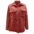 thumbnail image 4 of IROINNID Women's Corduroy Jacket Turndown Lapel Solid Color Long Sleeve Loose Pockets Buttons Tops Outerwear Jacket Coat, Watermelon Red, 4 of 5