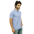 thumbnail image 3 of Atasi Men's Short Sleeve Blue Cotton Slub Mandarin Collar Shirt Ethnic Clothing-XX-Large, 3 of 7