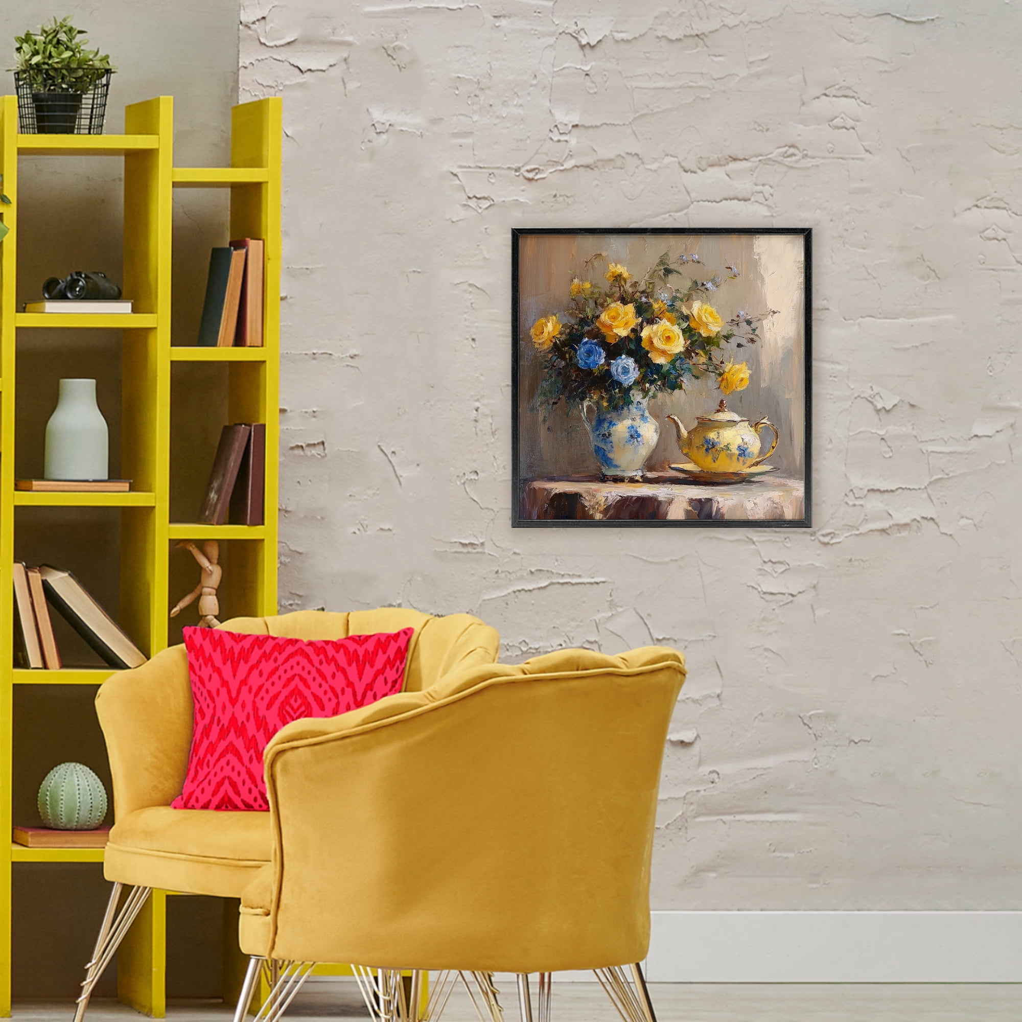 Stupell Industries Tea Time Blue & Yellow Bouquet Black Framed Giclee Art, design by Petal Prints Design