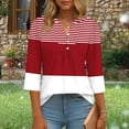 thumbnail image 4 of YUGYXL 3/4 Length Sleeve Tops for Womens Dressy Casual Henley V-Neck Summer Tops Pleated T-Shirts Loose Fit Work Blouses Red XL, 4 of 6
