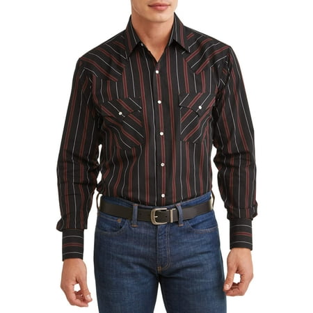 - Plains Men's Long Sleeve Stripe Western Shirt, up to Size 4XL