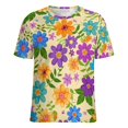 thumbnail image 5 of Floral Colorful Flower Womens Tops Women's Fashion Casual Short Sleeve Flower Print Round Neck Pullover Top Blouse, 5 of 6