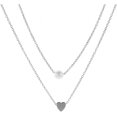 thumbnail image 1 of Collares multicapa de plata con colgante de corazón, collar de perlas, joyería de cadena para mujeres y niñas JM, 1 of 5