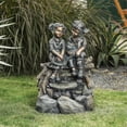 thumbnail image 2 of LuxenHome Résine Bronze Enfants et Chien Éclairé Fontaine Extérieure, 2 of 8