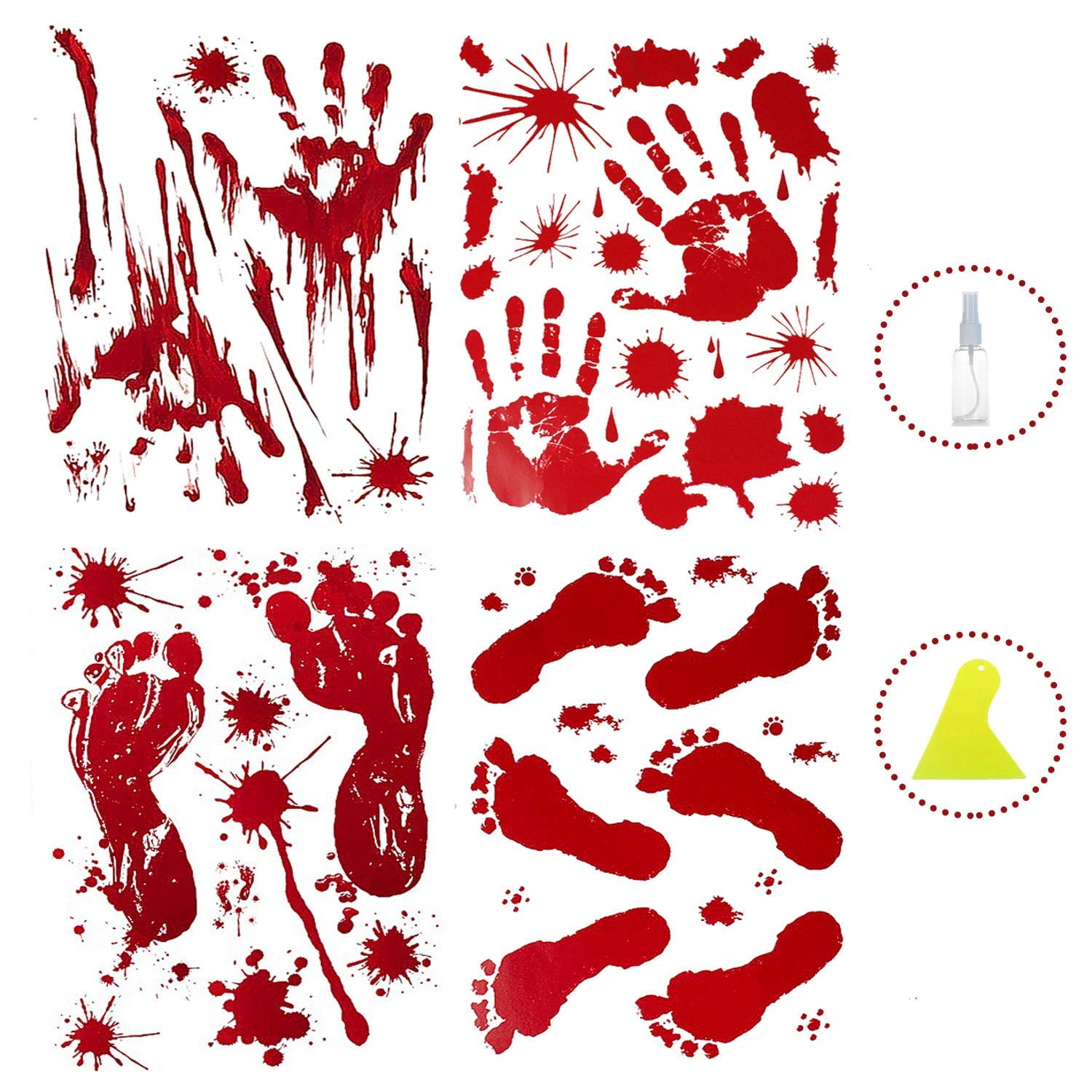 Self Adhesive Transparent Vinyl Sticker 4 x Halloween Bloody Hand print