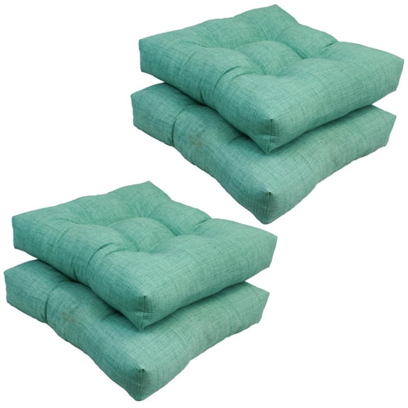 Blazing Needles 94005-4CH-JO16-16 19 in. Squared Patterned Spun Polyester Tufted Dining Chair Cushions, Rionu Aqua - Set of 4