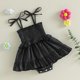 thumbnail image 5 of Niña Bebé Negro Vestido Zapatos Estilo Romper Color Sólido sin Mangas Traje en Capas con Arcos Ajustables Primavera Verano, 5 of 9
