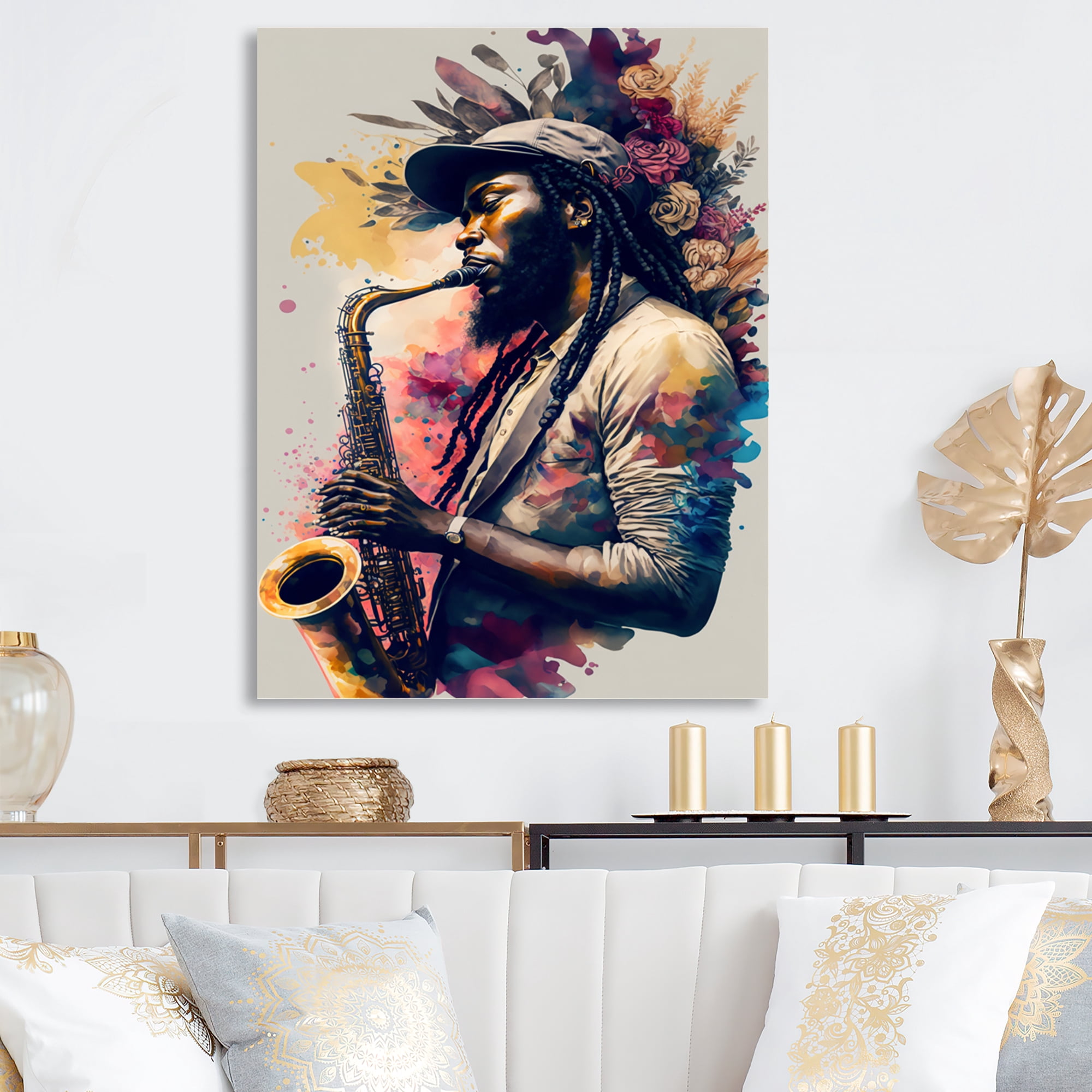 Designart Music Saxophone Player II Canvas Wall Art
