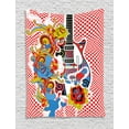 thumbnail image 1 of Rock Music Tapestry, Colorful Abstract Floral Elements with Sixties Inspired Guitar Design Checkered, Wall Hanging for Bedroom Living Room Dorm Decor, 40W X 60L Inches, Multicolor, by Ambesonne, 1 of 2