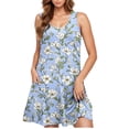 thumbnail image 5 of Long Sleeve Dress Plus Size Sundress Women's Casual Plus-size Sleeveless Round Neck Short Floral Dress Light Blue S, 5 of 5