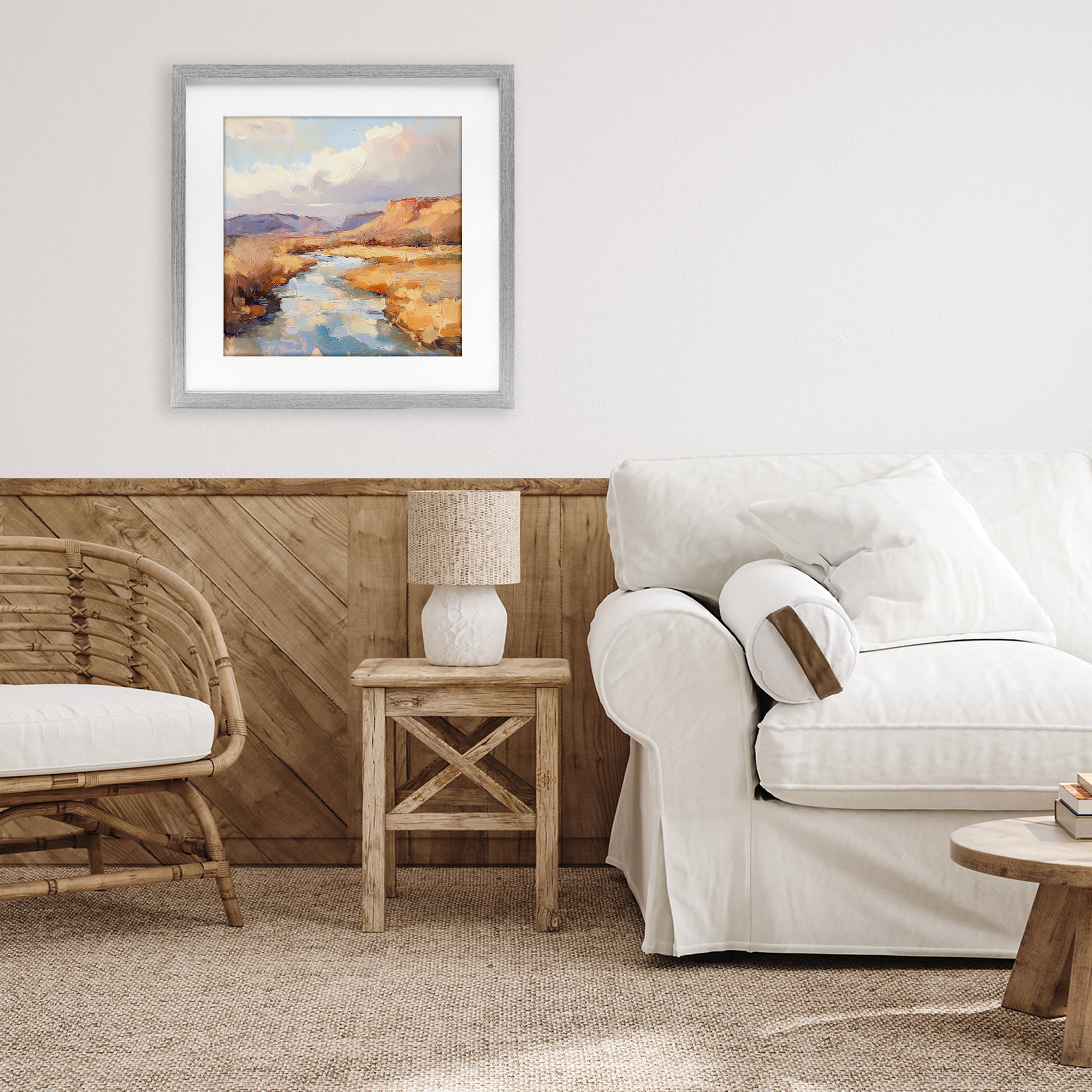 Stupell Industries Plateau River Evening Glow Gray Framed Print Under Glass, design by Petal Prints Design