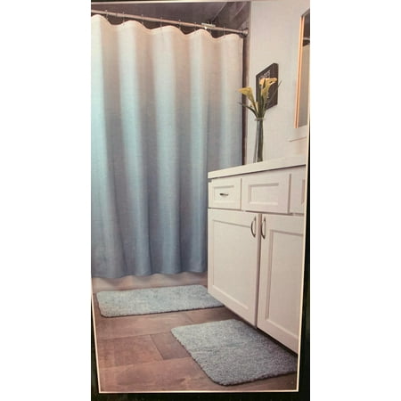 Chateau Liner - Mon Chateau 5 Piece Bath Set 2 Bath Rugs 1 Shower Curtain 1 Shower Liner 1 Set Of 12 Metal Hooks (LIGHT BLUE)