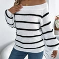 thumbnail image 4 of Annhoo Off the Shoulder Sweaters for Women Fall Winter Loose Long Sleeve Knitted Tops Fashion Stripe Printed Shirts, 4 of 6