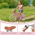 thumbnail image 3 of iRerts 20 Inch Girls Bike for 7-10 Years Old Kids, Kids Bike with Basket, Brown Leather Saddle, Coaster Brakes, Retro Style Girls Bicycle Kids Cycle Bikes, Kids Bicycle for Gifts, Light Pink, 3 of 9