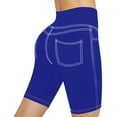 thumbnail image 3 of TrendVibe365 Short Leggings for Women with Pockets Plus Size Elastic Waist Shorts Curvy Slim Casual Workout Pants for Work out Solid Yoga Short Length Lightweight Blue S Breathable Gym Clothes, 3 of 6