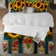 thumbnail image 2 of Pratyus Sunflowers Butterflies Vases 3-Piece Bedding Set Lightweight and Soft Peach Skin Fabric Bedroom Guest Room 87x68in, 2 of 8
