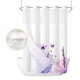 thumbnail image 2 of Purple Lavender No Hook Shower Curtain Waterproof, Bathroom Curtains with Snap in Liners and See Through Top Window, Butterfly Flowers Spring Watercolor Hotel Style Bathtub Curtains Shower 60"Wx72"L, 2 of 8
