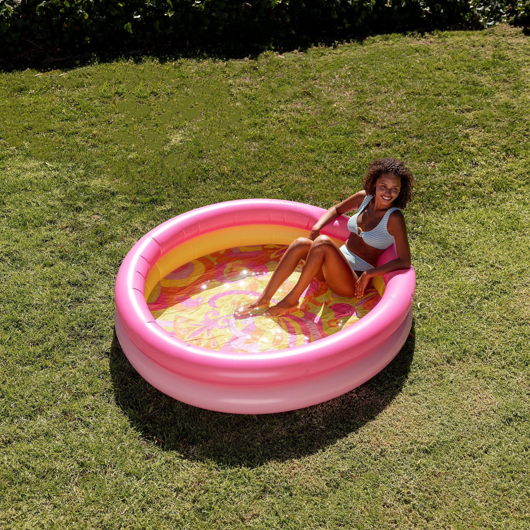 Float Life by Funboy Inflatable Round 2-Ring Pool, Retro Swirl, 65'', Swimming Pool, Kids 6+ & Adult