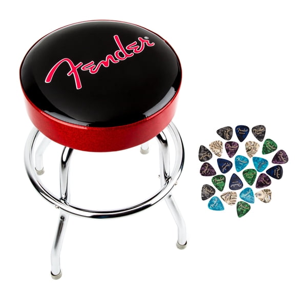 Fender Red Sparkle Logo Barstool Bundle with Picks