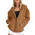 thumbnail image 2 of jtjvou Womens Zip Up Hoodies Fall Winter Long Sleeve Hooded Sweatshirts Soft Comfy Casual Fleece Y2k Jacket with Pockets Brown M, 2 of 6