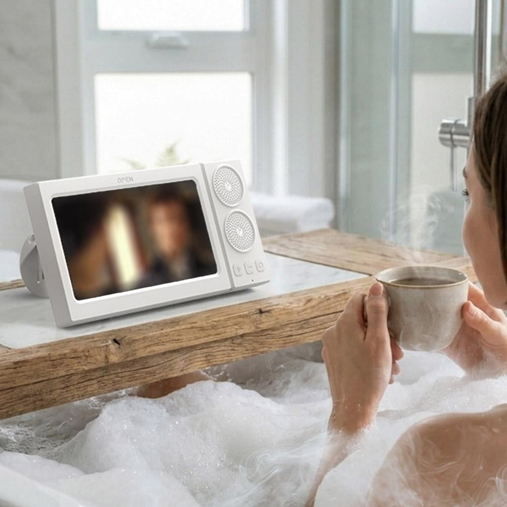 Shower Phone Holder with Bluetooth Speaker, IPX6 Waterproof Wall Mount Case, Rotatable Touchscreen Stand for Bathroom Kitchen, Gifts for Mom Dad Graduation