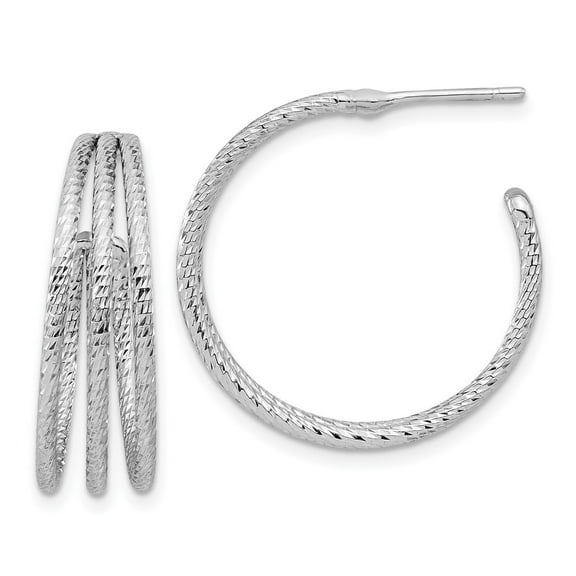25.18mm 925 Sterling Silver Rhodium Plated Diamond cut J hoop Earrings Measures 25.32x25.18mm Wide 9.91mm Thick Jewelry